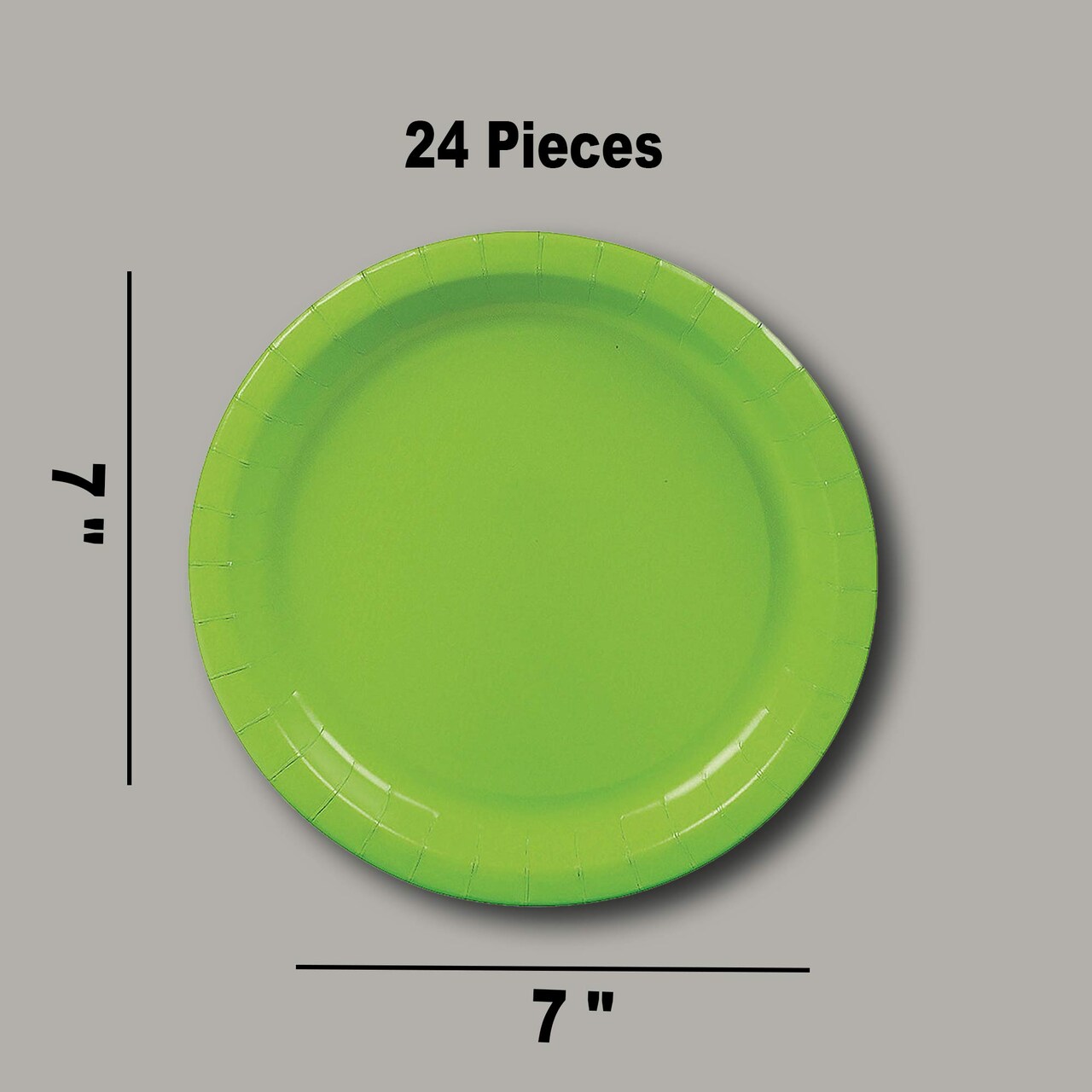 24 Count Lime Green Round Dessert Plates for Summer Parties 7 Inch